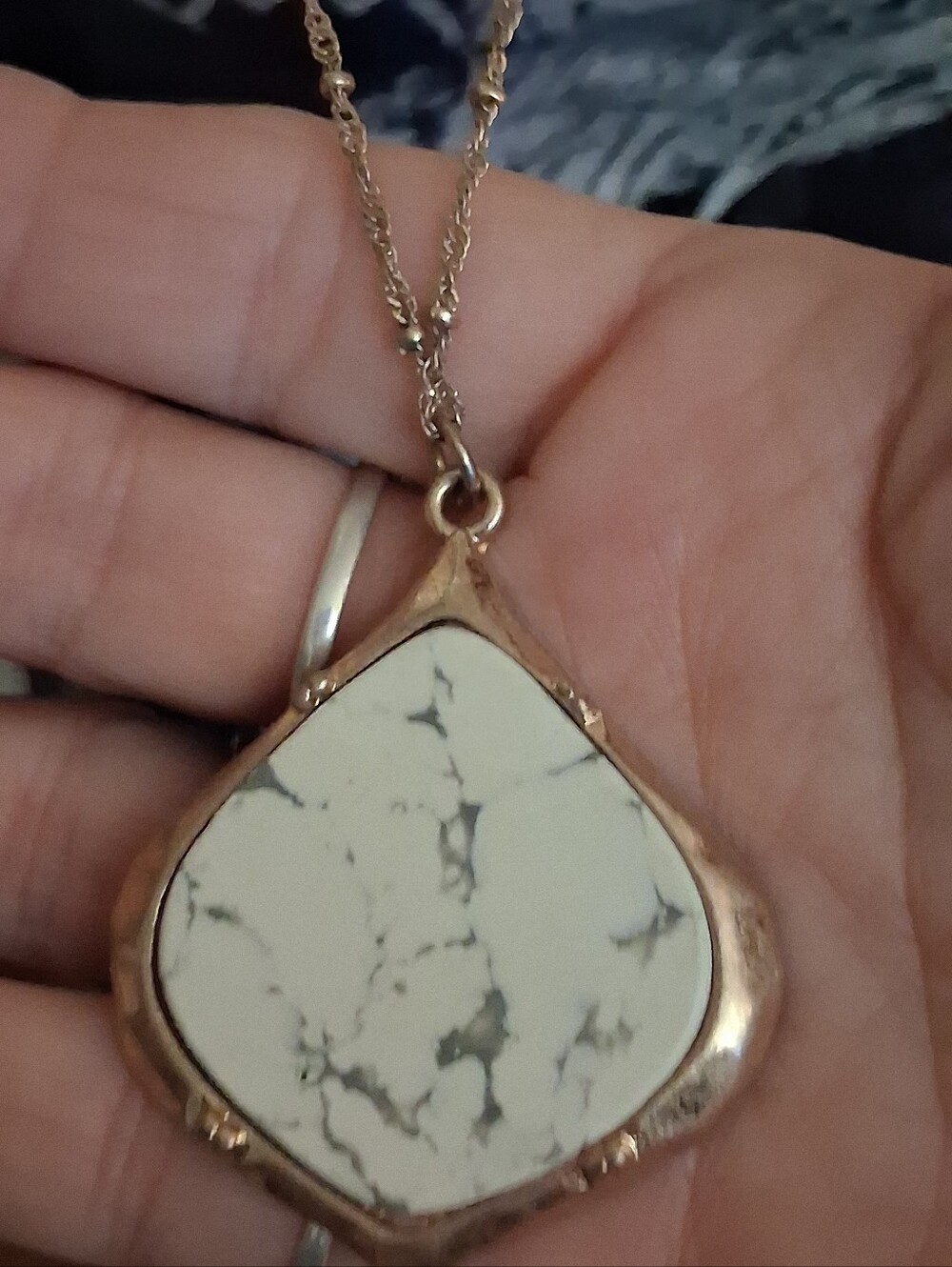 Gold-Tone White Marble Drop Pendant Necklace - Women Jewelry
